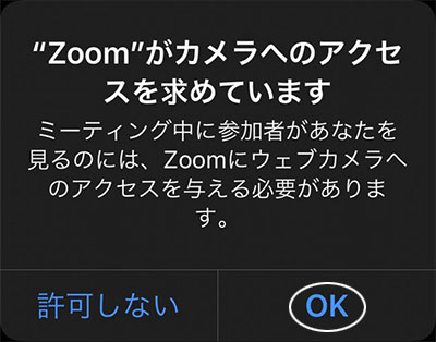 Zoomにカメラ使用を許可